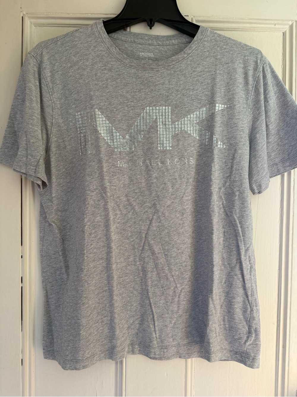 Michael Kors Light Grey Crewneck Tee with Metallic MK Logo
